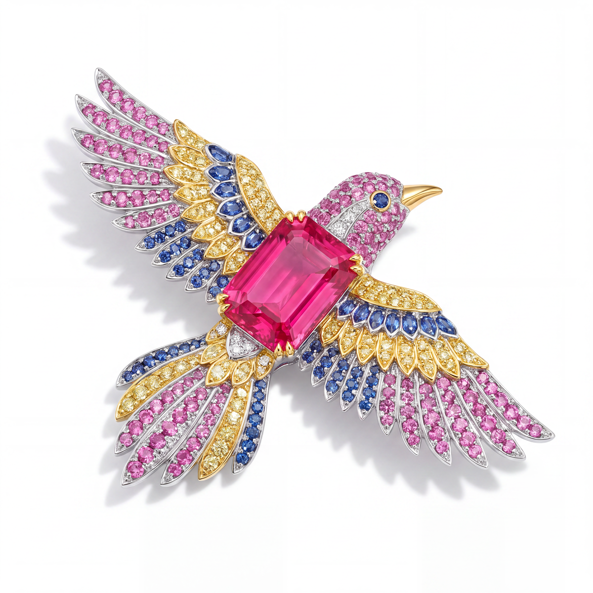 Hummingbird Multi-Gem High Jewelry Brooch