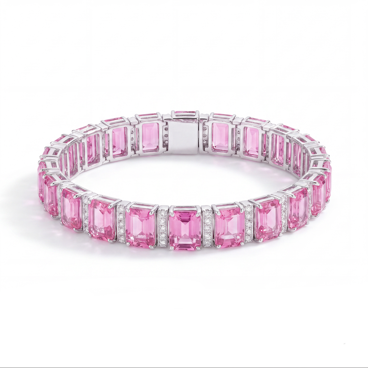 Pink Gemstone & Diamond Line Bracelet